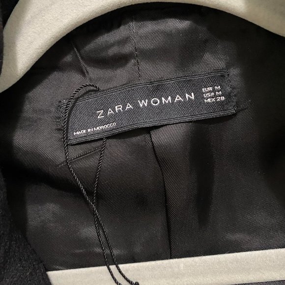 ZARA Black Coat with Black Faux Fur Hood Size M - Picture 5 of 9